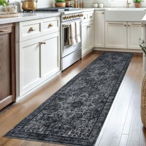 2x8 Black White Navy Runner for Hallways, Non-Slip Printed Washable Kitchen Runner, Vintage Boho Rug with Non-Shedding, Soft Medallion Floor Carpet for Laundry Bedroom Entryway - Image 2