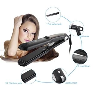 Steam Hair Straightener Flat Iron Professional Ceramic Tourmaline 2-in-1 Straightening Iron, Adjustable 300-450F Salon Heat, 110-220V Dual Voltage, Black - Image 7