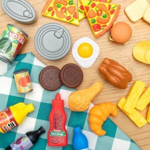 55 Pcs Grocery Store Pretend Play Food Set with Shopping Basket for Kids Toddlers 1-3 4-8, Kids Play Kitchen Accessories Plastic Fake Food Fruits and Vegetables Can Toy Gifts for Boys Girls - Image 4