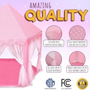ORIAN Princess Castle Playhouse Tent for Girls with LED Star Lights – Indoor & Outdoor Large Kids Play Tent for Imaginative Games – ASTM Certified, 230 Polyester Taffeta. Pink 55"x53". - Image 3