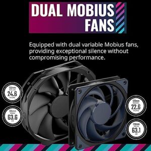 Cooler Master MasterAir MA824 Stealth Dual Tower CPU Air Cooler, 8 Heat Pipes, Dual Mobius 120|130mm Fans, Nickel-Plated Copper Base, Brackets AMD Ryzen AM5/AM4, Intel LGA 1851/1700/1200 Brackets - Image 6