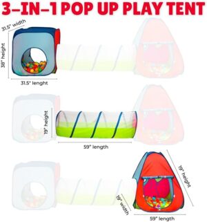 Kiddey Tunnel and Ball Pit Play Tent | 3pc Pop Up Toddler Gym Tunnels with Tents for Kids, Toddlers, Infants Boys & Girls | Indoor & Outdoor Gift Game | Baby Crawling Pits for Playground - Image 6