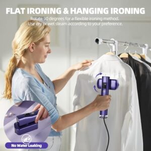 Steamer for Clothes, Portable Travel Steamer for Clothes Mini, Steamer & Iron 2 In 1, Handheld Garment Steamer 1000W, 15s Heat Up, 100ML Water Tank, LCD Display, Rotatable Clothing Steam Iron (Purple) - Image 3