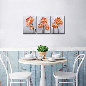 Derkymo 3 Panels Elegant Poppy Wall Painting Orange Flower Canvas Wall Art Pictures of Poppy Flowers for Home Decoration Stretched and Framed Easy to Hang 12"x16"x3pcs - Image 4