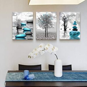 Canvas Wall Art for Living Room Wall Decor for Bedroom Bathroom Black and White Paintings Modern 3 Piece Framed Canvas Art Prints Ready to Hang Inspirational Abstract Blue Pictures Home Decorations - Image 6
