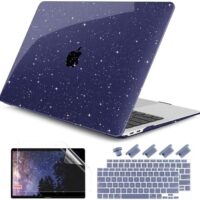 DONGKE for MacBook Air 13 inch Case 2021-2018 Release A2337 M1 A2179 A1932, Bling Plastic Hard Shell Case & Keyboard Cover Only Compatible with MacBook Air 13 inch Retina Fits Touch ID, Starry Blue