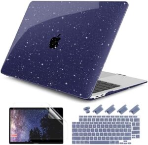DONGKE for MacBook Air 13 inch Case 2021-2018 Release A2337 M1 A2179 A1932, Bling Plastic Hard Shell Case & Keyboard Cover Only Compatible with MacBook Air 13 inch Retina Fits Touch ID, Starry Blue
