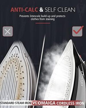 Cordless Iron, 1500W Cordless Iron with Steam - Cordless Iron for Clothes with 11.84oz Water Tank, Anti Drip Iron Cordless with Ceramic Soleplate and 3 Temperature Settings-BLACK - Image 6