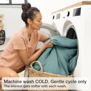 100% Cotton Muslin Blanket Queen 90" x 90", 6 Layers Breathable and Lightweight Cotton Throw Blanket for Bed, Soft Quilt Bedspread Coverlet, Gauze Blanket for Adults All Season, Teal - Image 4