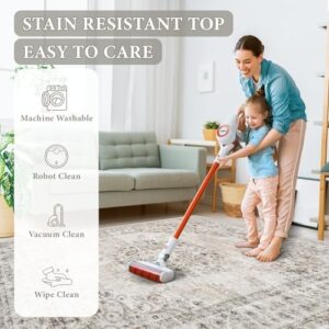 Area Rug 6x9 Vintage Rug: Washable Indoor Medallion Rugs Low Pile Distressed Floor Carpet Retro Accent Rug for Living Room Bedroom Kitchen Dining Table Home Office(Distressed Taupe, 6'x9') - Image 6