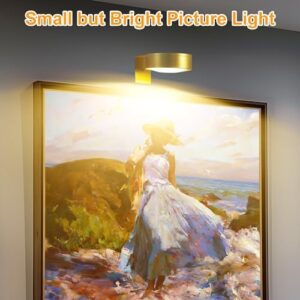 3Pcs Battery Operated Picture Light, Magnetic Led Painting Light with Remote Dimmable and Timer, 3 Lighting Modes Art Display Light for Picture Frame Paintings, Wireless Wall Decor Puck Lights, Gold - Image 2