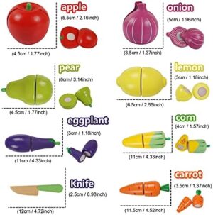 Sundaymot Play Kitchen Accessories, Wooden Play Food, Cooking Set with Stainless Steel Cookware Pots and Pans Utensils, Apron, Chef Hat, Cutting Food Kitchen Playset for Girls and Boys - Image 5