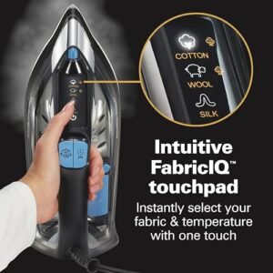 Hamilton Beach Steam Iron for Clothes & Garment Steamer with Intuitive FabricIQ Touchpad, Durable Stainless Steel Soleplate, 3-Way Auto Shutoff, 1800 Watts, 350ml Water Tank, 10' Cord, Black (14950) - Image 2