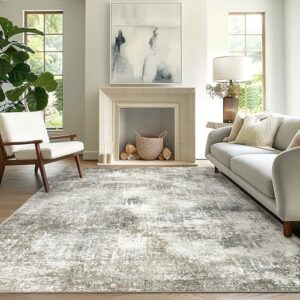 GENIMO Washable Area Rugs for Living Room Bedroom, 6x9 Modern Abstract Non Slip Rug, Low Pile Soft Contemporary Indoor Floor Carpet Cover for Dining Room Kitchen, Slate