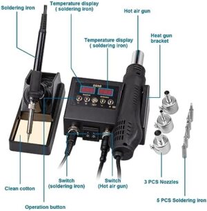 14pcs Soldering Station, 2 in 1 Hot Air Functions Digital Display Soldering Iron Soldering Kit, 8898 Portable SMD Rework Station, ºC/ºF Cool/Hot Air Conversion and Auto Sleep - Image 5