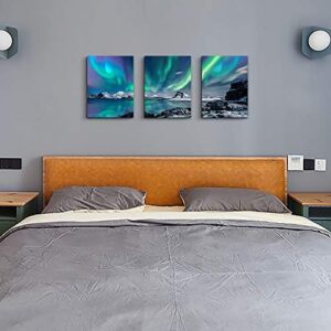 Farmhouse Canvas Wall Art For Bedroom Wall Decorations For Living Room Office Wall Decor Aurora Scenery Painting On Stretched And Framed Wall Pictures 3 Piece Ready To Hang For Bathroom Home Decor - Image 7