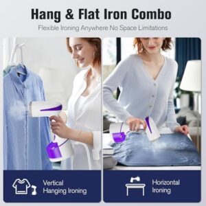 DBC 1500W Steamer for Clothes With 250ml Water Tank, 20S Fast Heat-up Portable Handheld Garment, 2 in 1 Fabric Wrinkle Remover and Clothing Iron with Brush - Purple - Image 5
