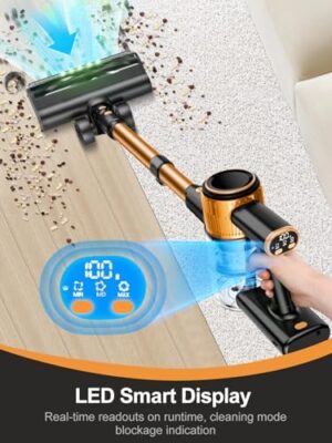 Cordless Vacuum Cleaner, 8 in 1 Vacuum Cleaner for Home with LED Display, 3 Suction Modes, 45mins Runtime Lightweight Stick Vacuum for Home Hardwood Floor, Pet Hair, Carpet - Image 4