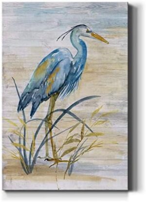 Renditions Gallery Animals Wall Art Abstract Paintings for Decor Rustic Yellow Blue Heron Bird Canvas Artwork Prints for Bedroom Living Room Office Walls - 24"X36" LT15