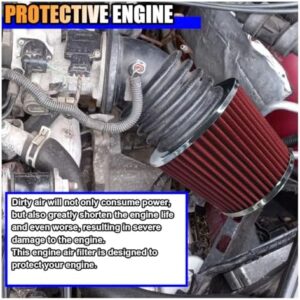 Universal Clamp-On Air Intake Filter, High Flow Closed-Top Cool Air Filter Cleaner, 76 89 102MM Performance Round Tapered Cone Air Filters, Washable Replacement Filter for Car Truck (Red) - Image 4