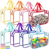 8 Packs 8 Colors Large Toy Storage Bags with Zipper and Labels, Clear PVC Waterproof Toy Organizers Bags for Board Games, Puzzles Pieces, Building Blocks, Handmade Accessories, Kid Books