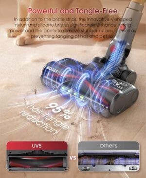 UNINELL HOME Cordless Vacuum Cleaner, 48000Pa 550W 65Mins Vacuum Cleaners for Home,LED Touch Display, Anti-Tangle Stick Vacuum Self-Standing, Vacuum Cordless Rechargeable for Pet Hair/Carpet - Image 5