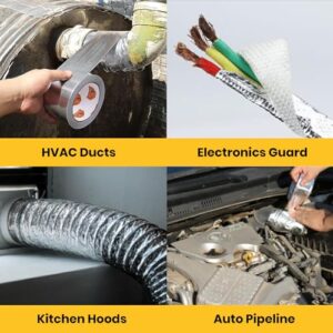 Aluminum Foil Heat Shield Tape 2inch x 65Yards, Aluminized Fiberglass Cool Tape 5.5mil Heat Resistant Tape Thermal Barrier for Air Dryer Vent, HVAC, Heating Unit, Hose and Pipe, 5Rolls/980Ft - Image 7