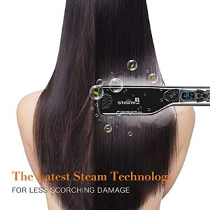 Hair Straightener with Steam,Salon Professional Nano Titanium Ceramic Steam Flat Iron with Removable Comb+Digital LCD+5 Level Adjustable Temperature+Auto Temperature Lock (Black) - Image 6