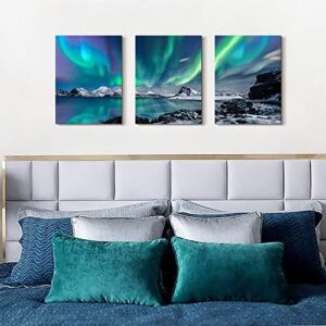 Farmhouse Canvas Wall Art For Bedroom Wall Decorations For Living Room Office Wall Decor Aurora Scenery Painting On Stretched And Framed Wall Pictures 3 Piece Ready To Hang For Bathroom Home Decor - Image 8