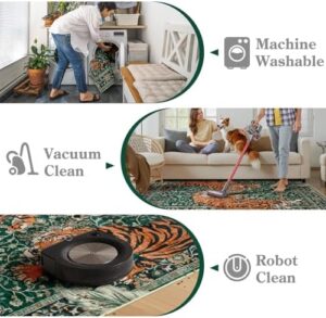 Moynesa Tiger 6x9 Area Rugs for Living Room, Boho Botanical Washable Dining Room Rug Non Slip Large Green Bedroom Rug, Ultra Thin Vintage Soft Indoor Floor Carpet for Home Office Entrance - Image 4