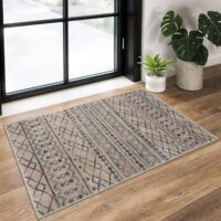 KUTA Moroccan Rugs for Entryway, 2x3 Light Brown Black Entrance Small Area Rug Non-Slip Washable, Ultra Soft Vintage Geometric Low-Pile Indoor Door Mat Floor Carpet for Kitchen