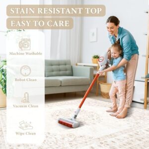 Area Rug 6x9 Vintage Rug: Washable Indoor Medallion Rugs Low Pile Distressed Floor Carpet Retro Accent Rug for Living Room Bedroom Kitchen Dining Table Home Office(Distressed Beige, 6'x9') - Image 6