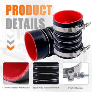 4 PCS Silicone Charge Air Cooler Hump Hose Boot Set 4" x 6" with stainless steel T Bolt Clamp,Air Intake and Intercooler CAC Hose Kit,4 inch ID Black - Image 3