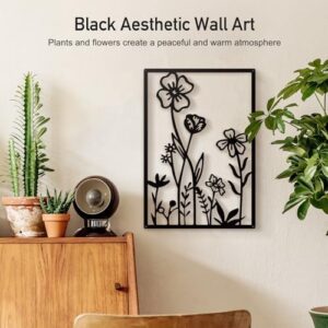 Sokurdeg Black Metal Flowers Wall Decor, Minimalist Floral Wall Hanging Art, Black Abstract Line Wall Art Sculptures for Bedroom Bathroom Living Room (4 Pcs, 12 x 17 in) - Image 4