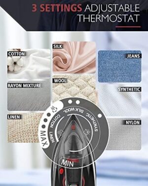 [2023 UPGRADE] OMAIGA Cordless Iron, 1500W Cordless Iron with Steam for Clothes with 11.84oz Water Tank, Anti Drip Iron Cordless with Ceramic Soleplate, Iron for Clothes with 3 Temperature Settings-BLACK - Image 9