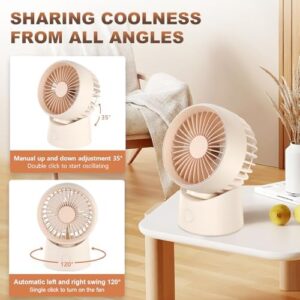 Desk Fan Small Air Circulator Fan - 4 Speeds Quiet 120°Oscillating Fan 35°Adjustable Tilt, Portable fans for Cooling Home Dorm Office Bedroom Kitchen Tent (Beige) - Image 3