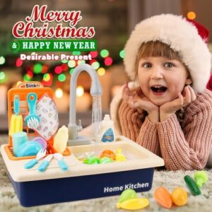 BOBXIN Play Sink with Running Water, Kids Play Kitchen Toy Sink Electric Dishwasher, Pretend Role Play Kitchen Toys Set with Upgraded Working Faucet and Dishes Playset for Girls, Toddler and Boys - Image 6