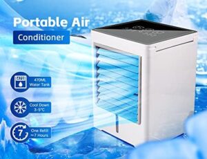 Portable Air Conditioners Fan, Evaporative Air Cooler, USB Personal Mini Air Conditioner with 3 Wind Speeds & 3 Timers Touch Screen Desktop Cooling Fan for for Home Room Camping Car Office - Image 6