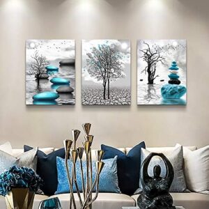 Canvas Wall Art for Living Room Wall Decor for Bedroom Bathroom Black and White Paintings Modern 3 Piece Framed Canvas Art Prints Ready to Hang Inspirational Abstract Blue Pictures Home Decorations - Image 4