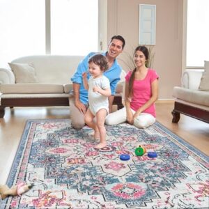 Smiry 6x9 Area Rugs for Living Room, Boho Chic Style Printed Rugs, Low Pile, Non-Shedding, Easy Care, Machine Washable Lightweight Floor Carpets Rugs for Bedroom, Dining Room, Home Office, Pink - Image 6