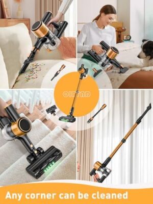 Cordless Vacuum Cleaner, 8-in-1 Powerful Stick Vacuum with Upgraded Green LED Light, Anti-Tangle Brush, 40min Runtime, Lightweight Rechargeable Vacuum for Home (Orange) - Image 9
