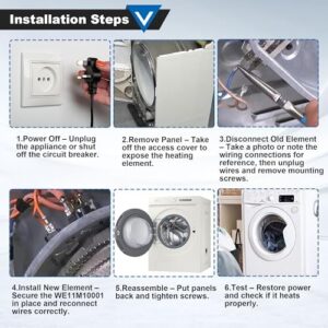 WE11M10001 Dryer Heating Element Replacement Parts GE Dryer Heating Element for GE Hotpoint Fisher Paykel Electric Dryers Laundry MICA Heater Repair Kit Replace 17380082 - Image 6