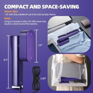 Steamer for Clothes, Portable Travel Steamer for Clothes Mini, Steamer & Iron 2 In 1, Handheld Garment Steamer 1000W, 15s Heat Up, 100ML Water Tank, LCD Display, Rotatable Clothing Steam Iron (Purple) - Image 5