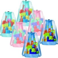 Beach Toy Bag,6pcs Mesh Travel Sand Toys Backpack for Sandbox Buckets,Beach Vacation Essentials for Kids,Shell Collecting Bag Shelling Tools,Beach Must Haves Sand Box Toys Seashell Bags