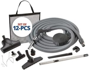 Central Vac System Carpet and Bare Floor Air Turbine Pet Care Attachment Set for Cleaning Home, Includes 30FT Crushproof Hose, Air turbine and Soft-Bristle Brush, Crevice Tool, Wand & Mesh Storage Bag