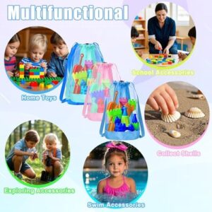 Beach Toy Bag,6pcs Mesh Travel Sand Toys Backpack for Sandbox Buckets,Beach Vacation Essentials for Kids,Shell Collecting Bag Shelling Tools,Beach Must Haves Sand Box Toys Seashell Bags - Image 6