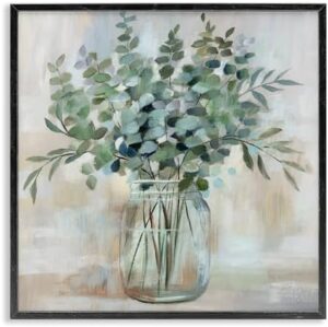 Stupell Industries Soothing Eucalyptus Flower Herb Arrangement Rustic Jar Framed Wall Art, Design by Nan