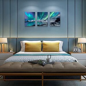 Farmhouse Canvas Wall Art For Bedroom Wall Decorations For Living Room Office Wall Decor Aurora Scenery Painting On Stretched And Framed Wall Pictures 3 Piece Ready To Hang For Bathroom Home Decor - Image 3