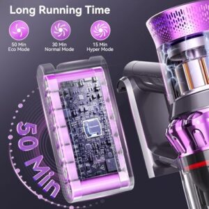 Cordless Vacuum Cleaner, 550W 45Kpa Vacuum Cleaners for Home, Stick Vacuum with Touch Screen, Up to 50 Min, Self-Standing, Lightweight, Rechargeable Cordless Vacuum for Hardwood Floor, Carpet,Pet Hair - Image 3