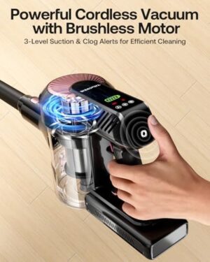 Cordless Vacuum Cleaner, 40Kpa 45Mins Vacuum Cleaners for Home, 8-in-1 Lightweight Stick Vacuum with Powerful Suction, Anti-tangle Wireless Vacuum for Carpet, Tile, Pet Hair, Hardwood Floors, Black - Image 4